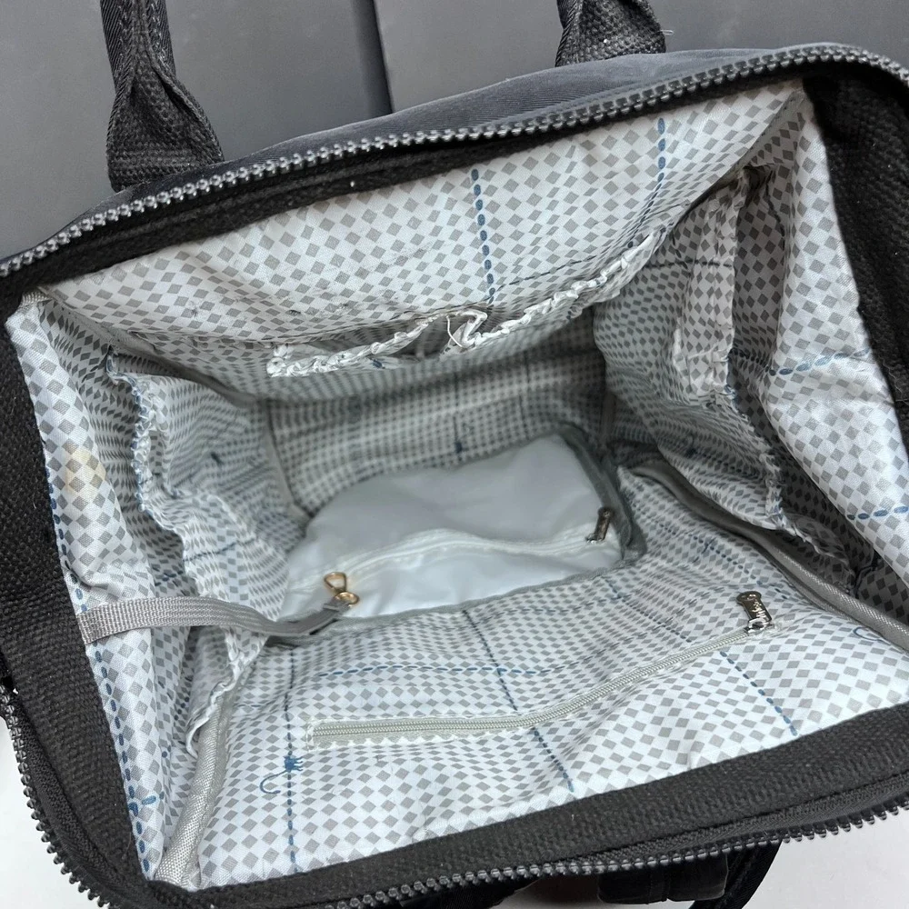 Kipling Audrie Black Nylon Diaper Bag Backpack Doctor Bag Opening w Monkey Charm